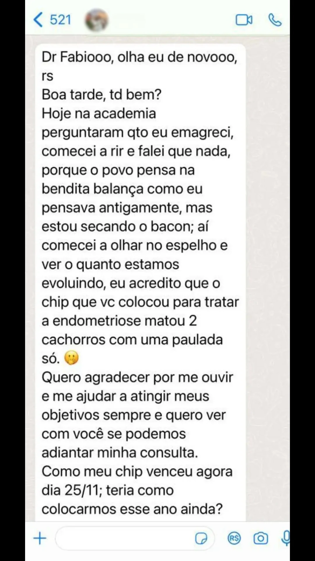 Depoimento de paciente do Dr. Fábio Pantaleão